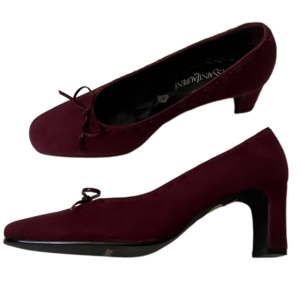 Yves Saint Laurent Burgundy Suede Laced Pumps with Small Bows.  Size 36 (US 5.5)